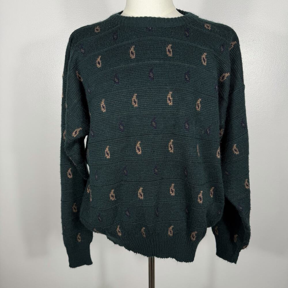 Vintage Boundary Waters Men’s XL Green Paisley Wool Blend Crewneck Sweater
